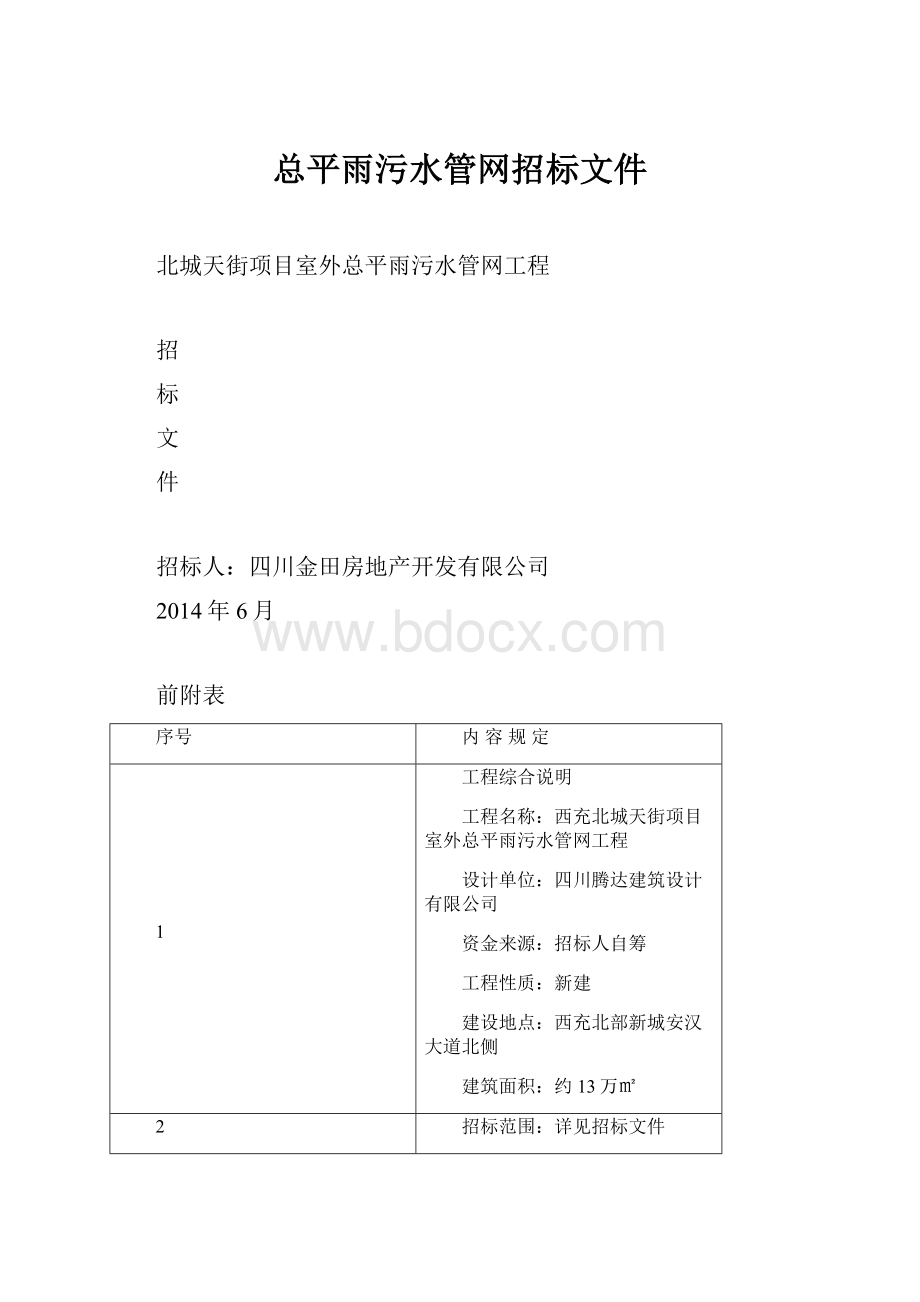 总平雨污水管网招标文件.docx