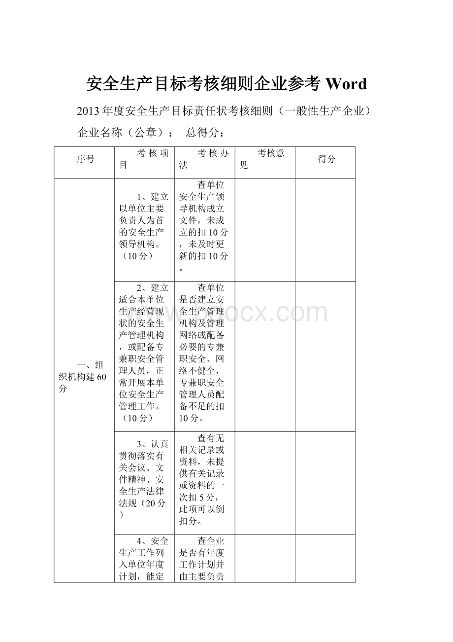 安全生产目标考核细则企业参考Word.docx_第1页