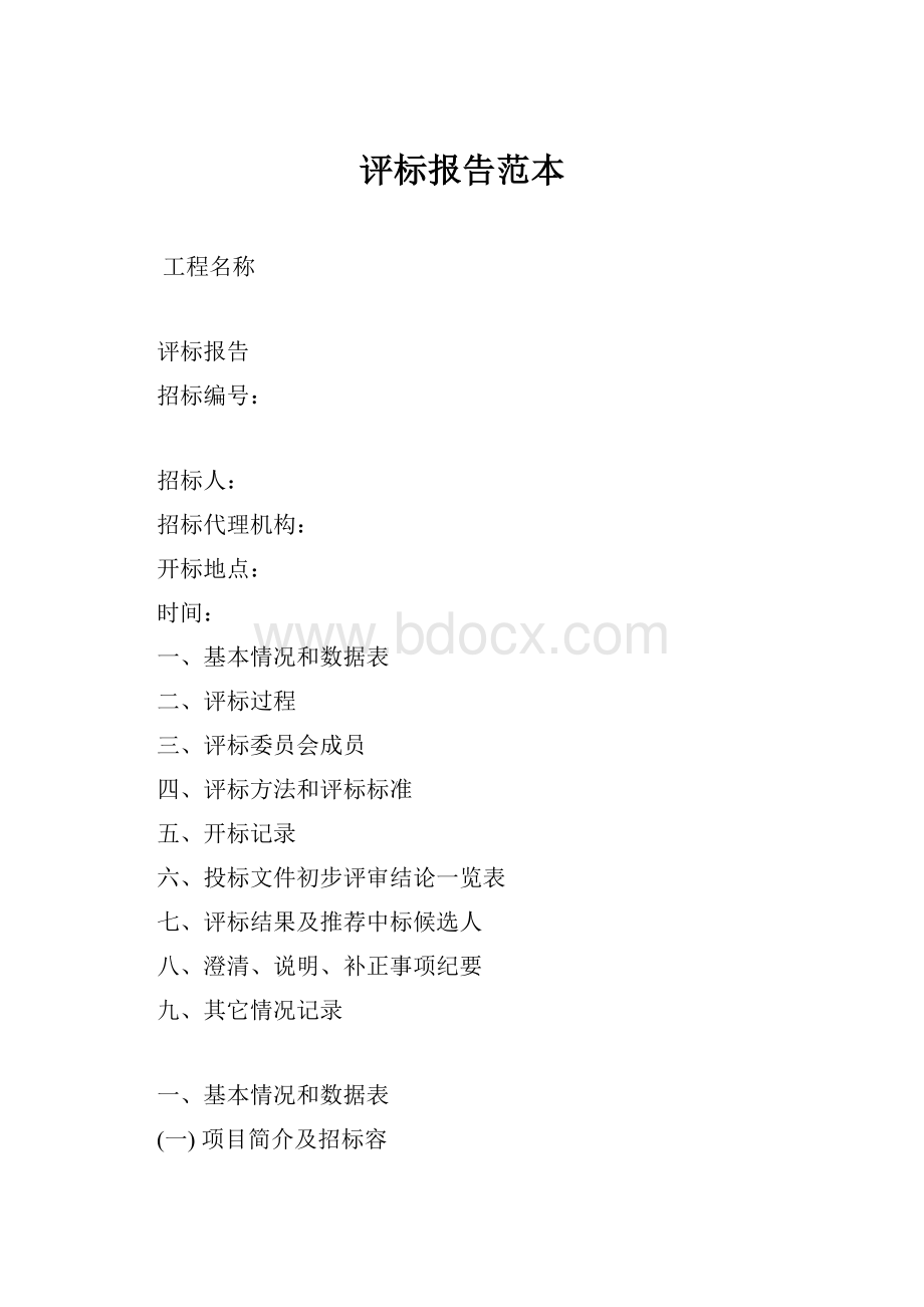 评标报告范本Word文档格式.docx