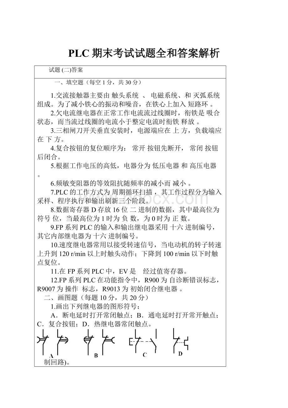 PLC期末考试试题全和答案解析Word下载.docx