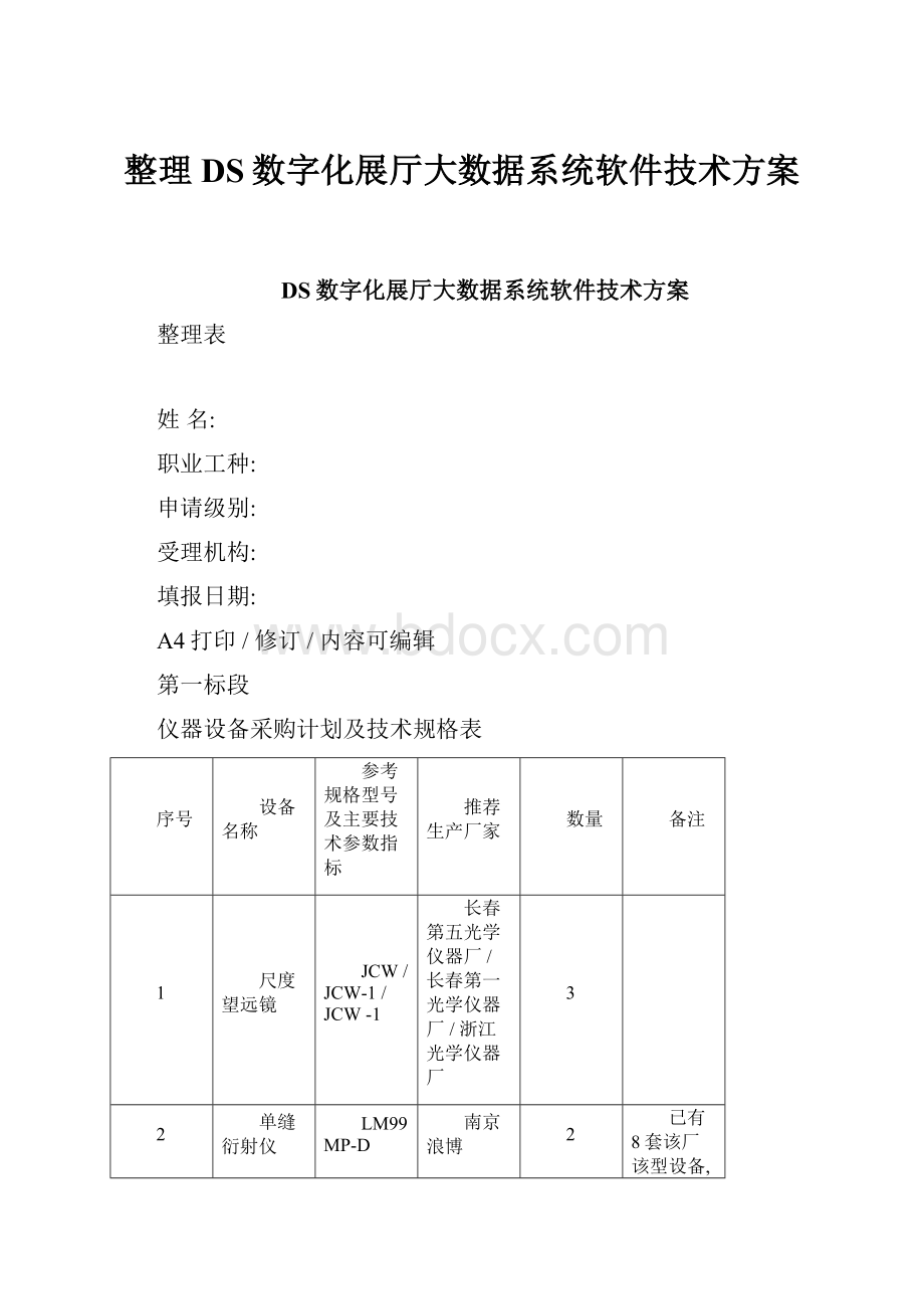 整理DS数字化展厅大数据系统软件技术方案.docx_第1页