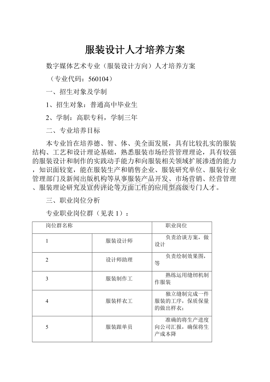 服装设计人才培养方案Word格式.docx_第1页