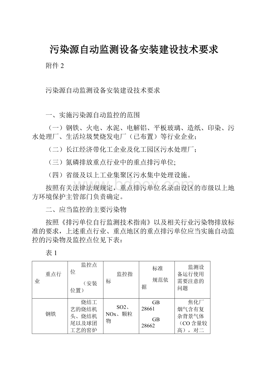 污染源自动监测设备安装建设技术要求.docx_第1页