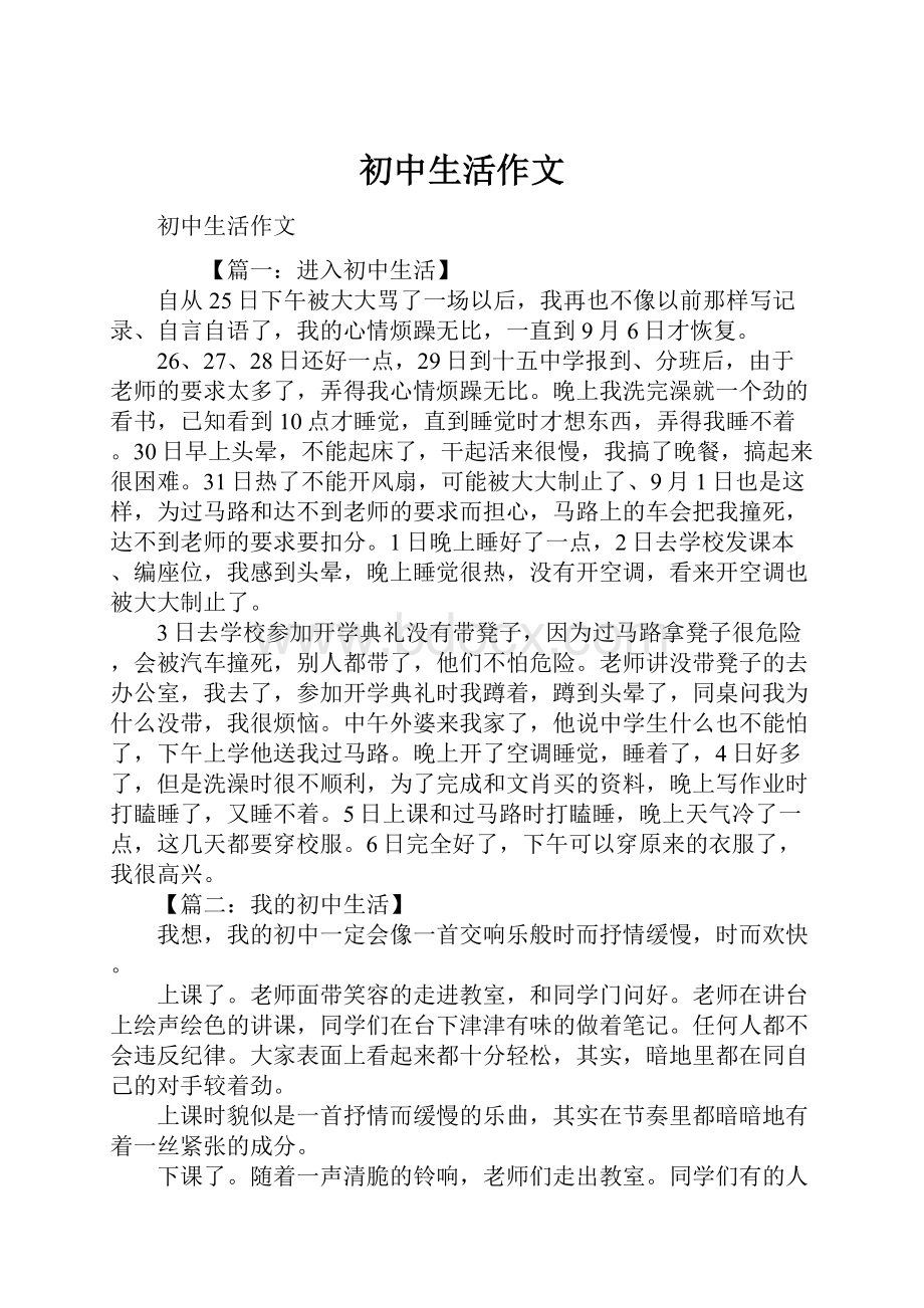 初中生活作文Word文档下载推荐.docx