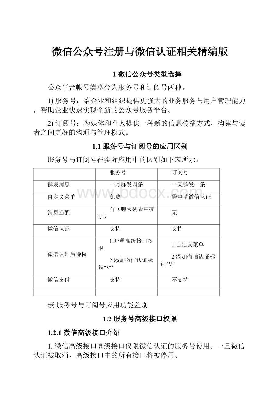 微信公众号注册与微信认证相关精编版Word文档格式.docx