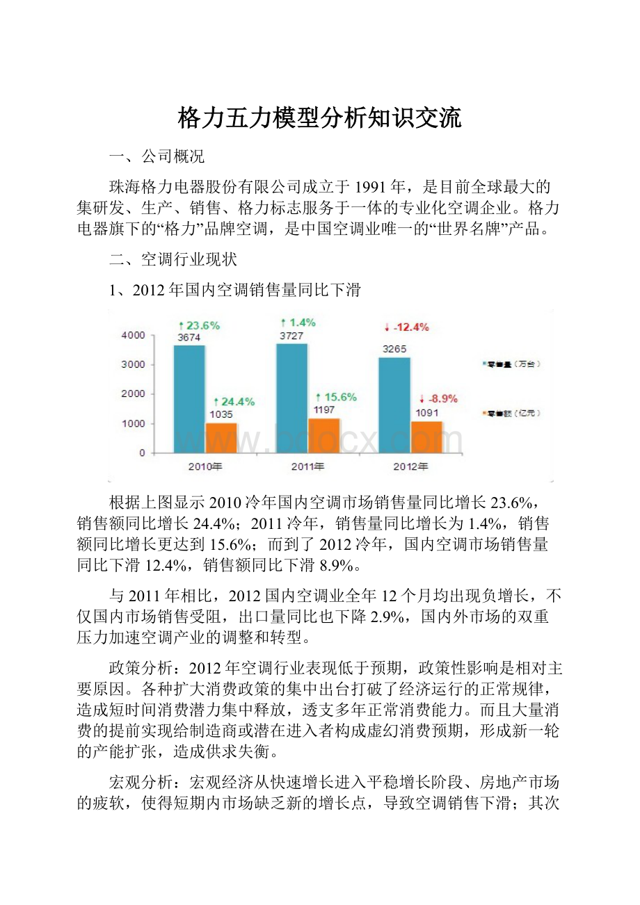 格力五力模型分析知识交流.docx