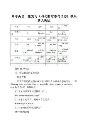 高考英语一轮复习《动词的时态与语态》教案新人教版Word文档格式.docx