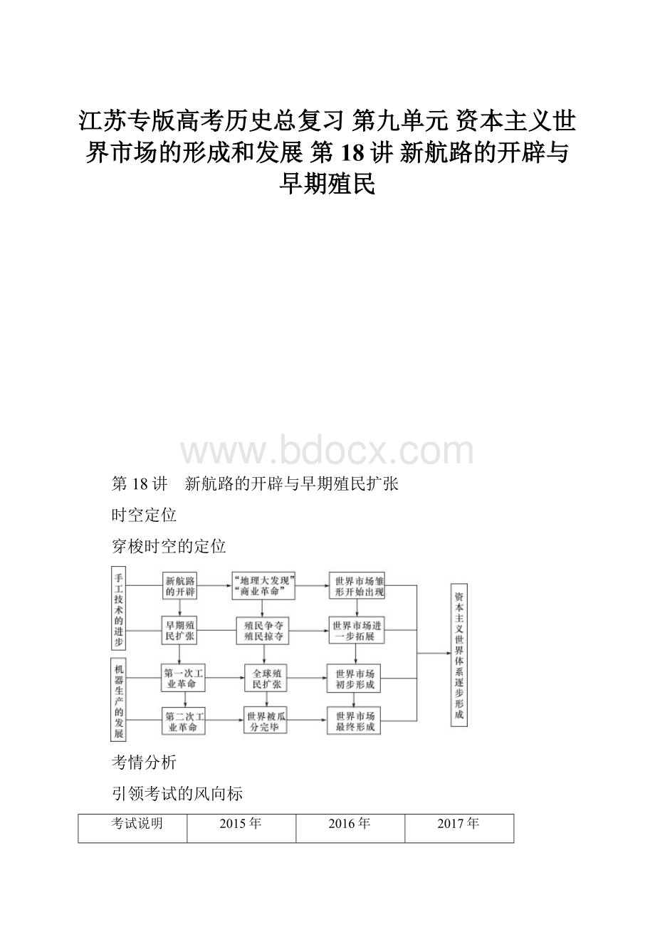 江苏专版高考历史总复习 第九单元 资本主义世界市场的形成和发展 第18讲 新航路的开辟与早期殖民.docx