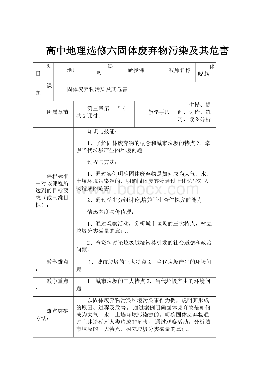 高中地理选修六固体废弃物污染及其危害.docx_第1页