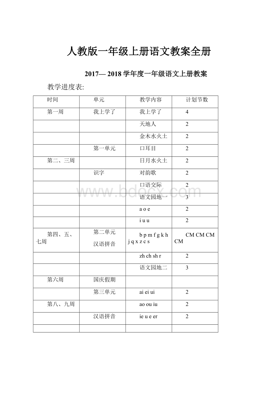 人教版一年级上册语文教案全册Word格式.docx