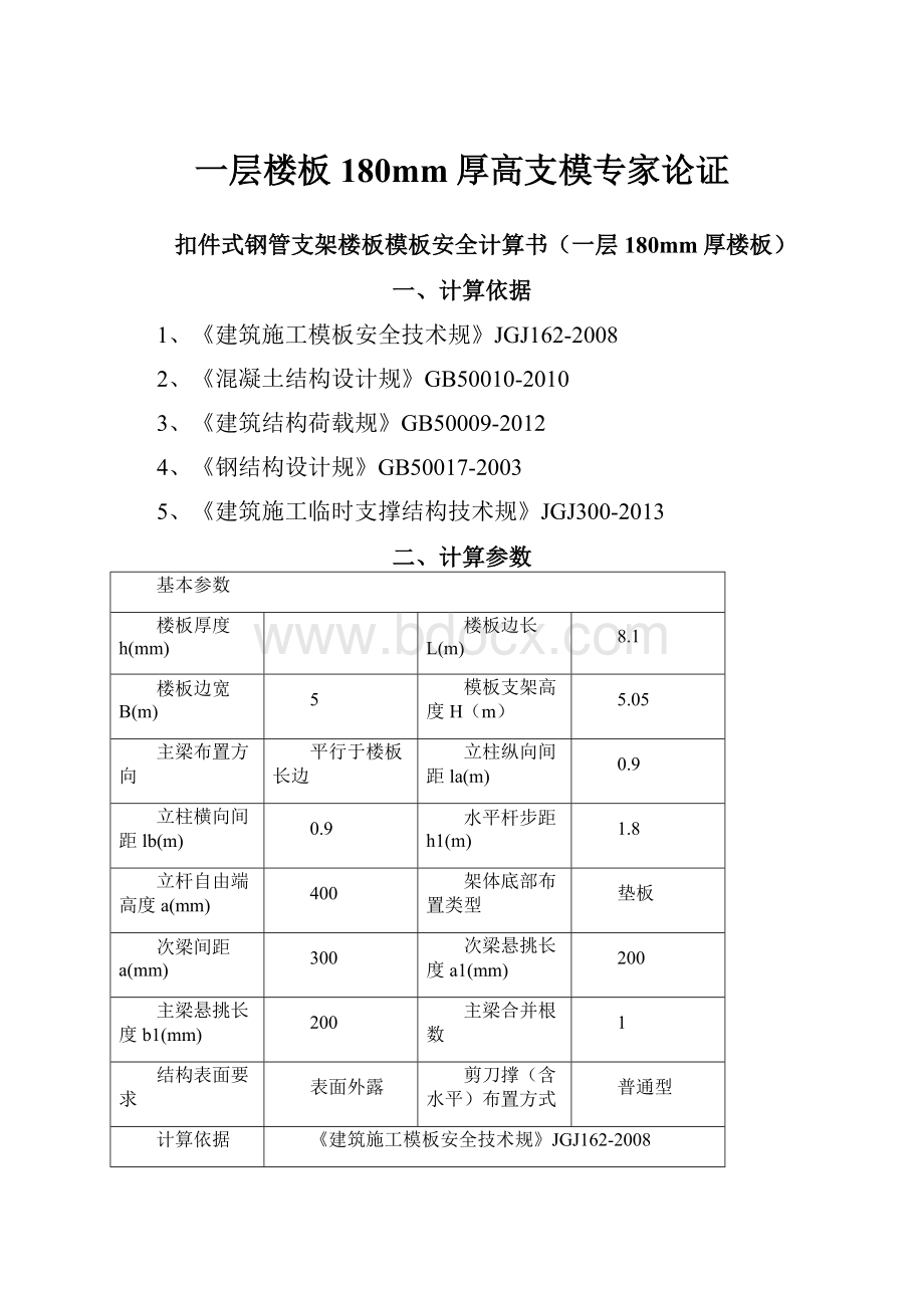 一层楼板180mm厚高支模专家论证.docx