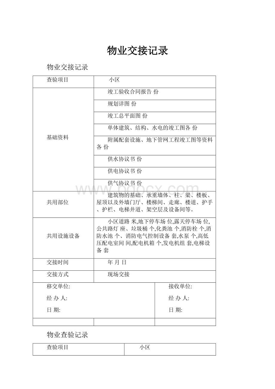 物业交接记录Word文档下载推荐.docx