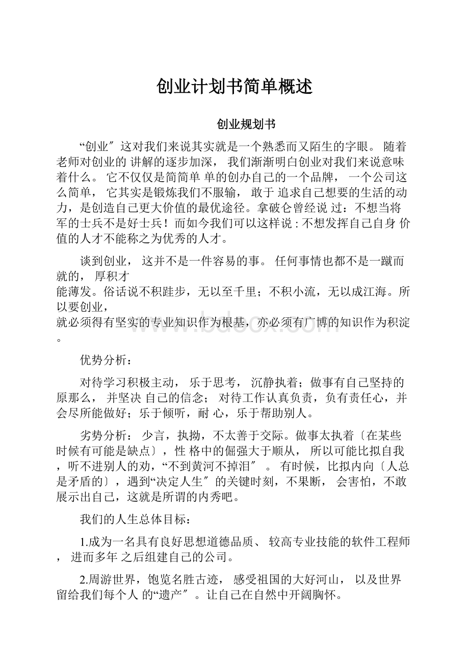 创业计划书简单概述.docx