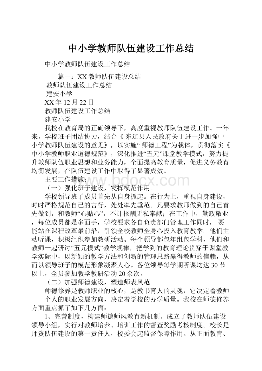 中小学教师队伍建设工作总结.docx