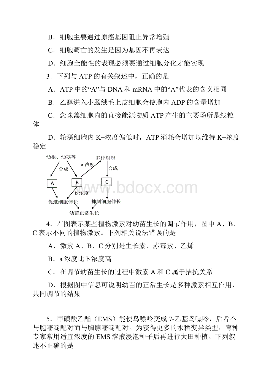 河北省唐山市届高三摸底考试理综试题Word格式文档下载.docx_第2页