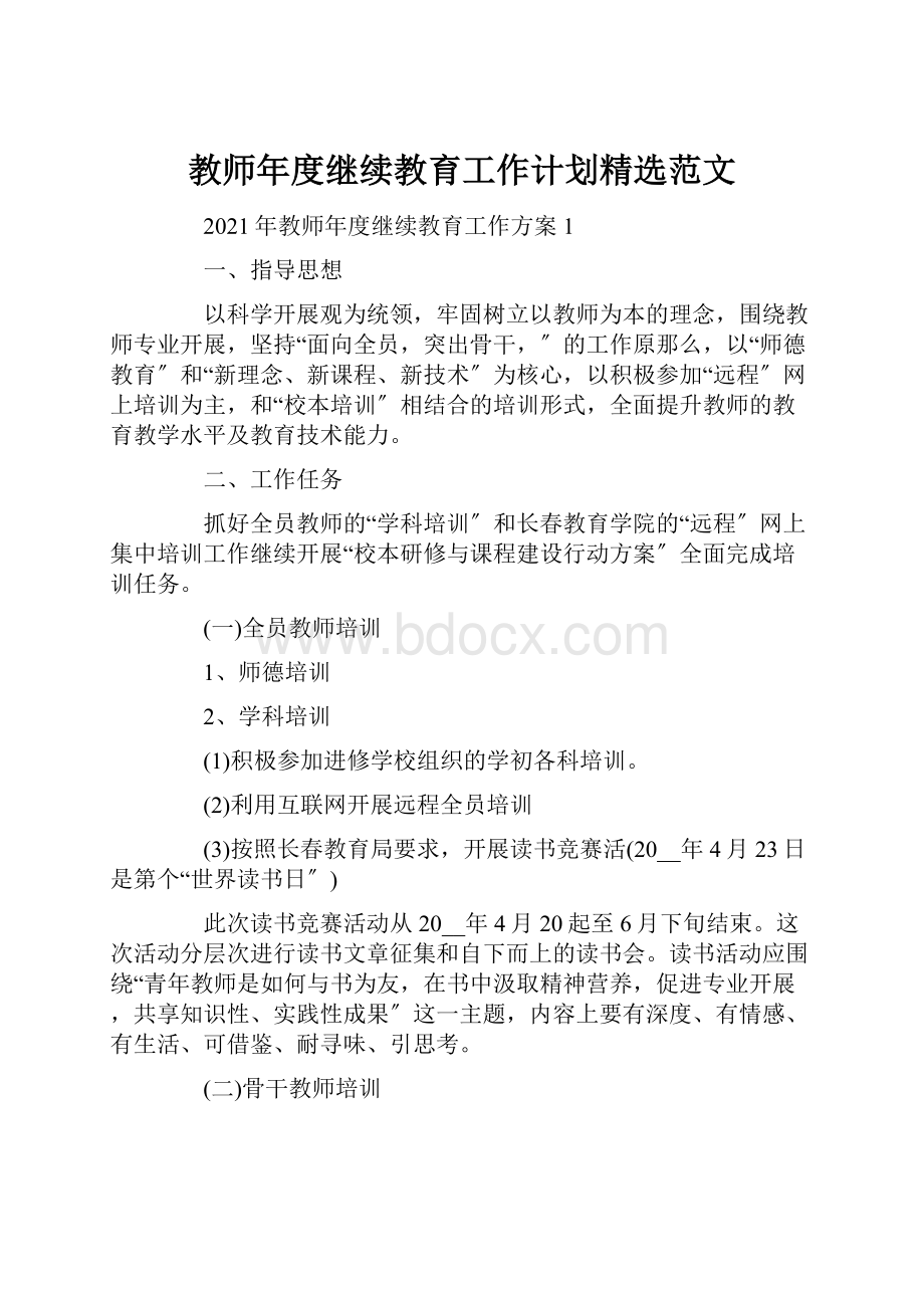 教师年度继续教育工作计划精选范文Word文档格式.docx