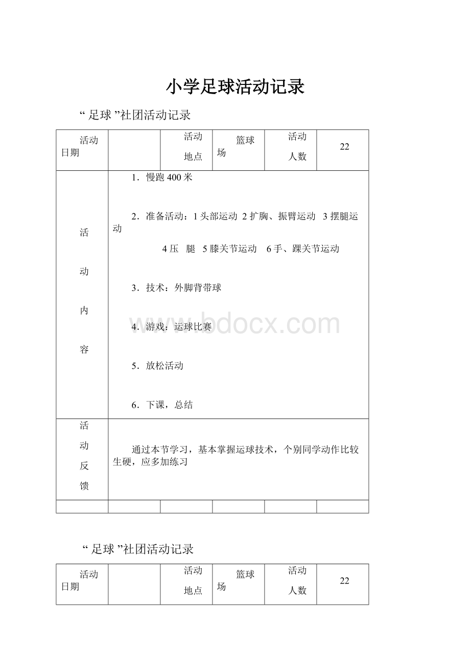 小学足球活动记录Word文档格式.docx