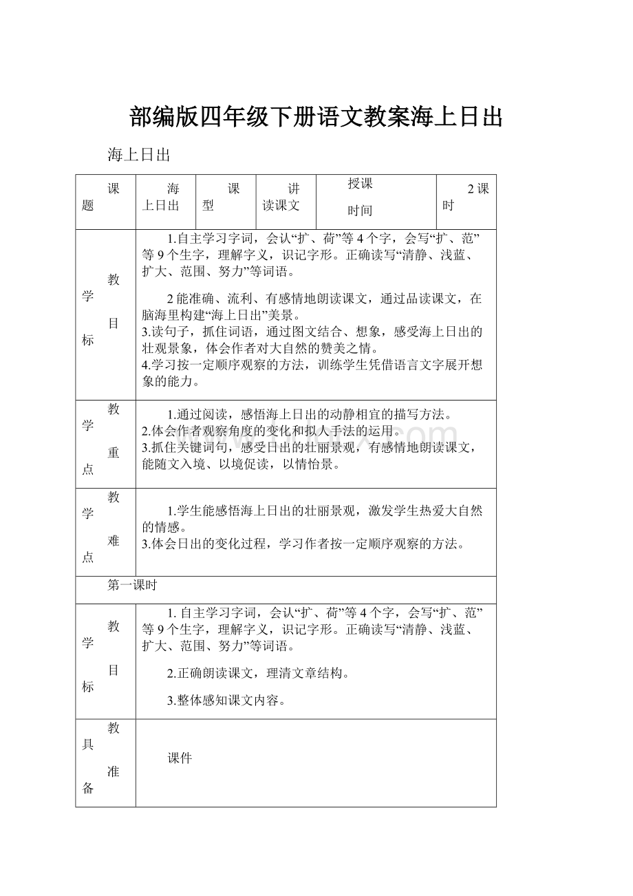 部编版四年级下册语文教案海上日出.docx_第1页