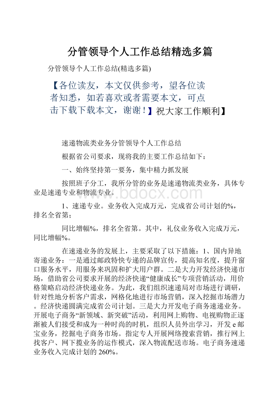 分管领导个人工作总结精选多篇Word文档格式.docx_第1页