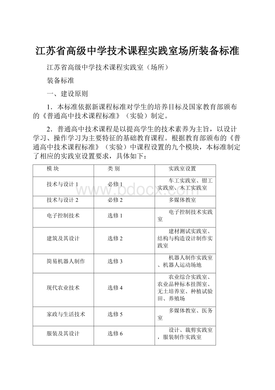 江苏省高级中学技术课程实践室场所装备标准Word文档格式.docx_第1页