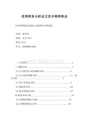 优秀财务分析论文民丰特种纸业Word文档下载推荐.docx