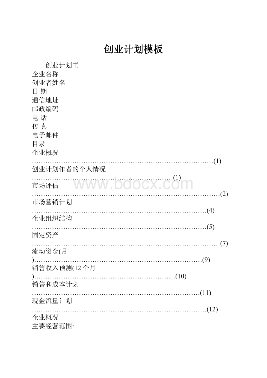 创业计划模板Word文档下载推荐.docx