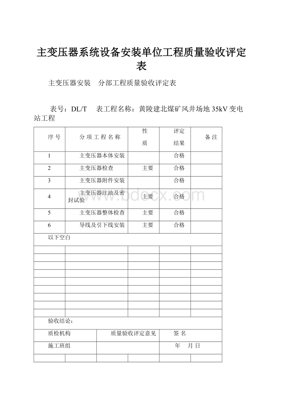 主变压器系统设备安装单位工程质量验收评定表.docx