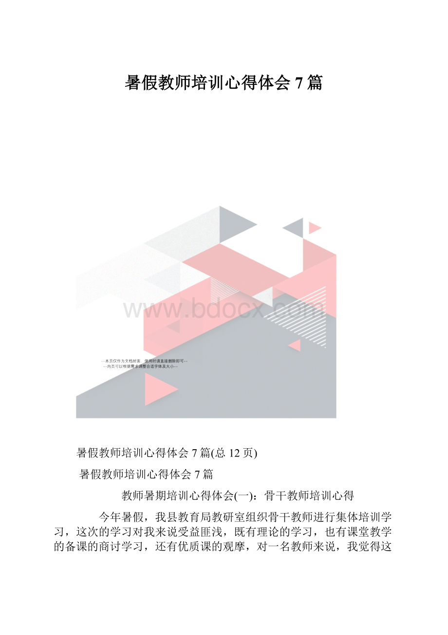 暑假教师培训心得体会7篇Word格式文档下载.docx_第1页