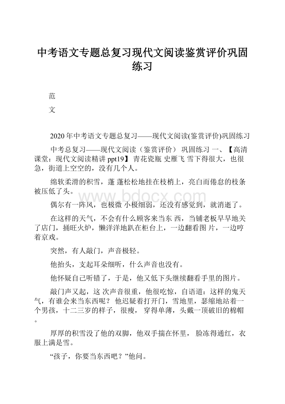 中考语文专题总复习现代文阅读鉴赏评价巩固练习.docx_第1页