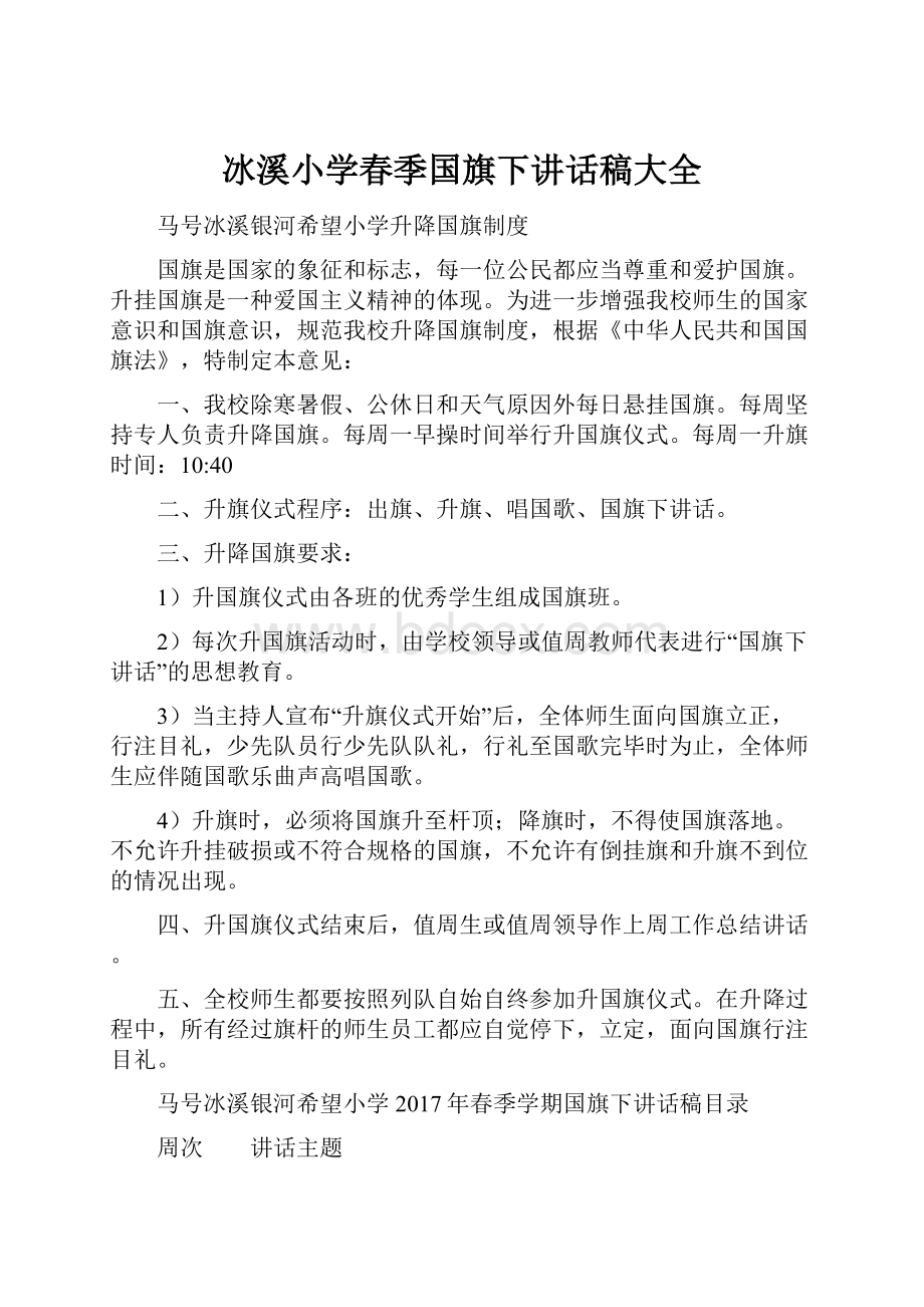 冰溪小学春季国旗下讲话稿大全.docx