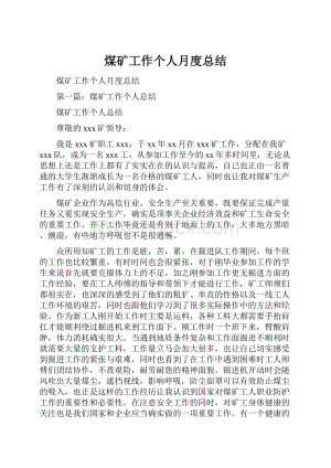 煤矿工作个人月度总结.docx