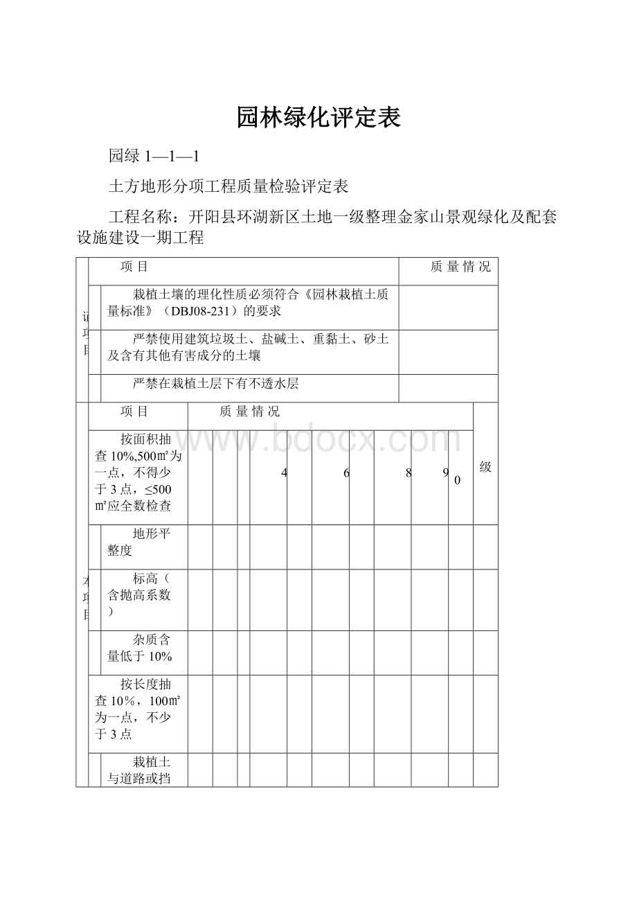 园林绿化评定表.docx_第1页