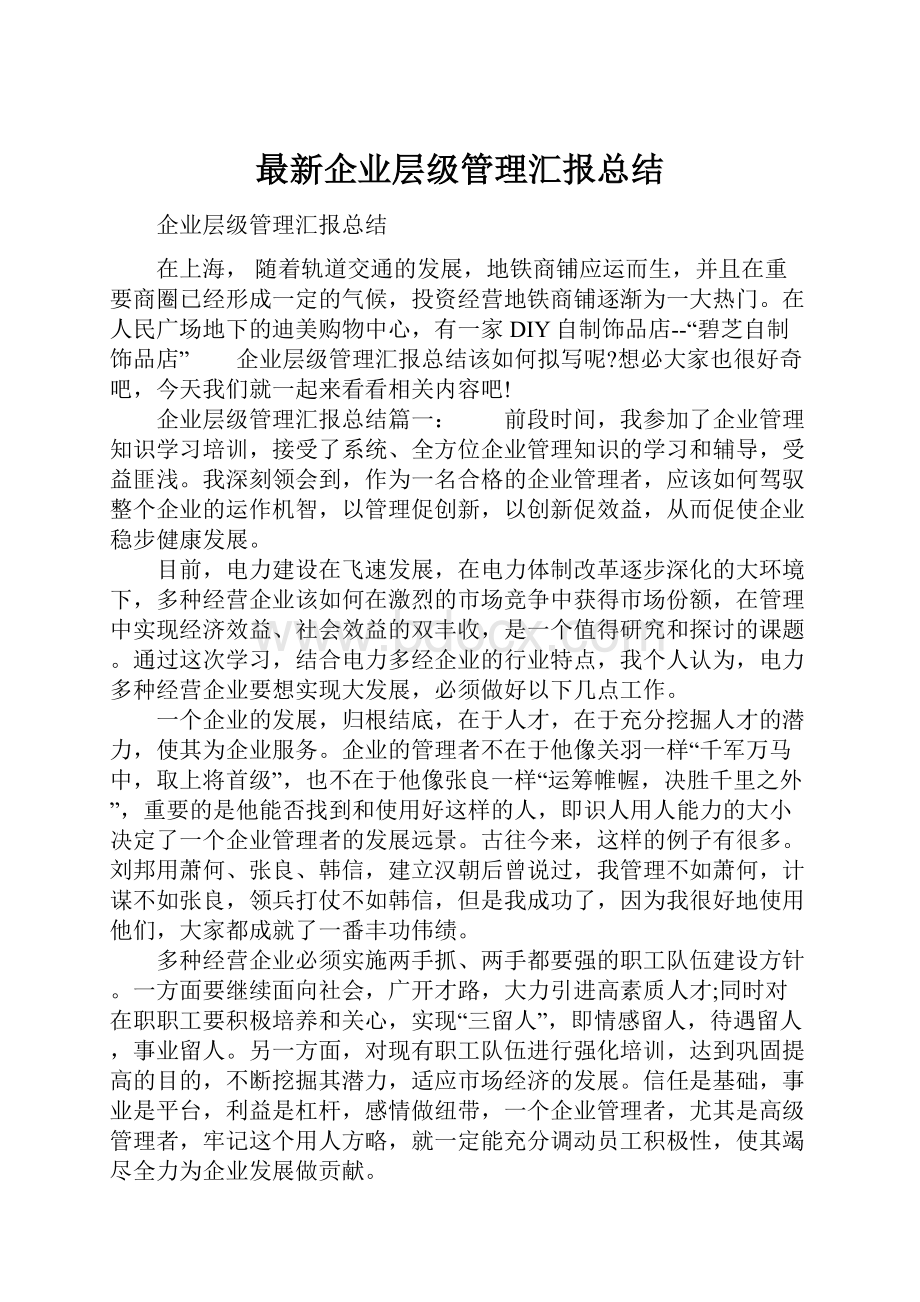 最新企业层级管理汇报总结.docx