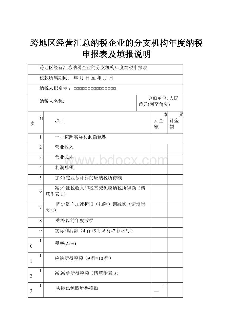 跨地区经营汇总纳税企业的分支机构年度纳税申报表及填报说明.docx_第1页