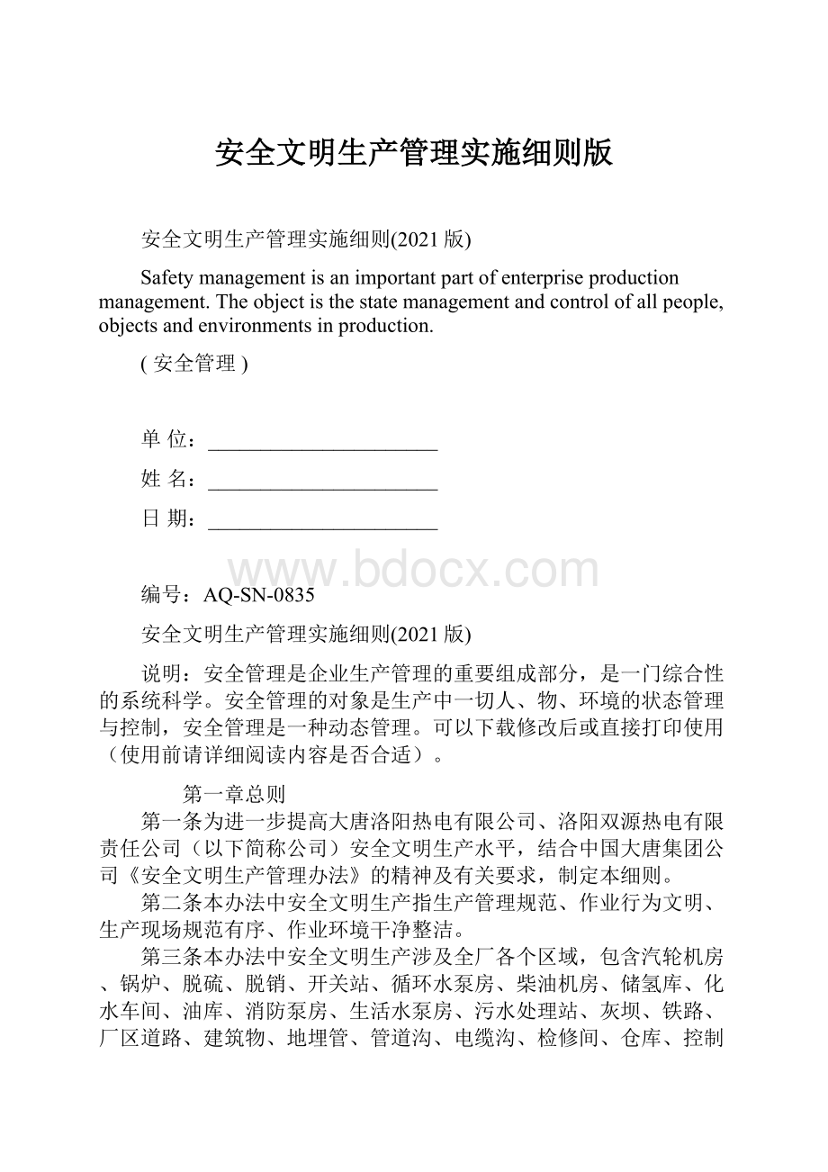 安全文明生产管理实施细则版文档格式.docx