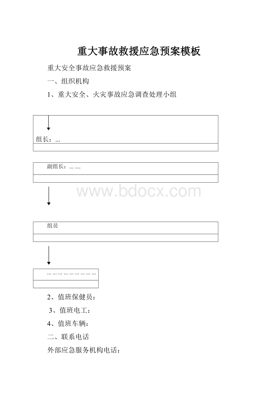 重大事故救援应急预案模板Word文档格式.docx_第1页