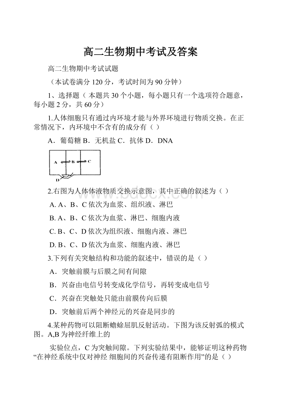 高二生物期中考试及答案Word文档格式.docx_第1页