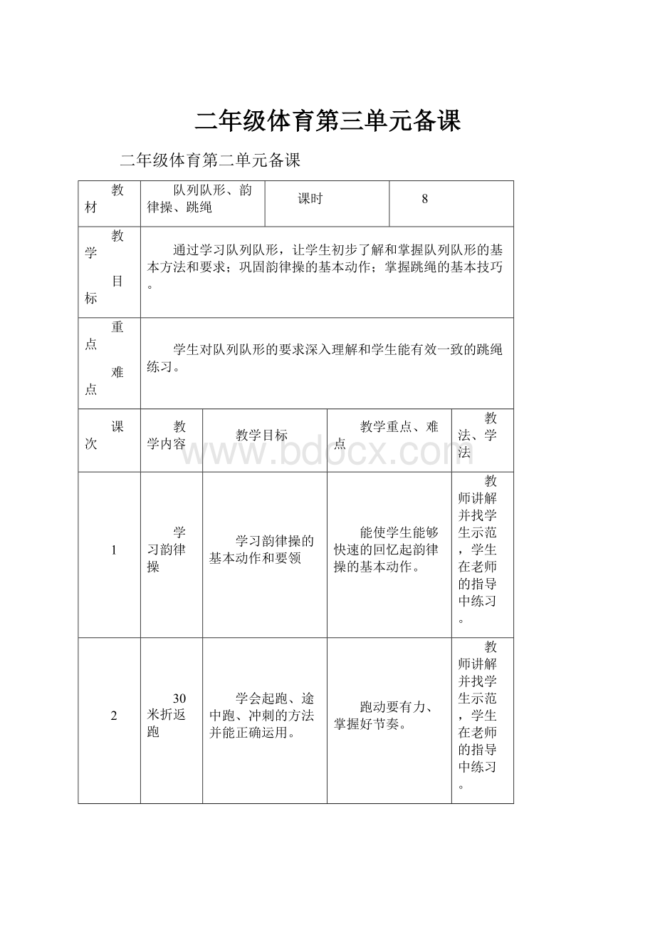 二年级体育第三单元备课Word文档格式.docx_第1页