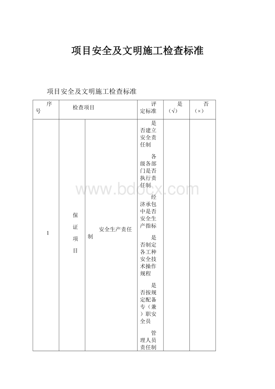 项目安全及文明施工检查标准Word文档下载推荐.docx