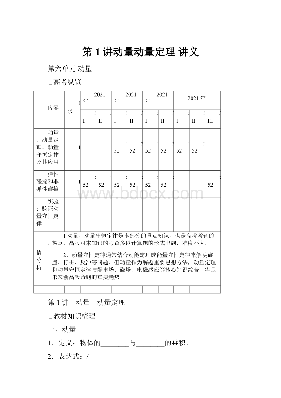 第1讲动量动量定理 讲义Word格式文档下载.docx_第1页