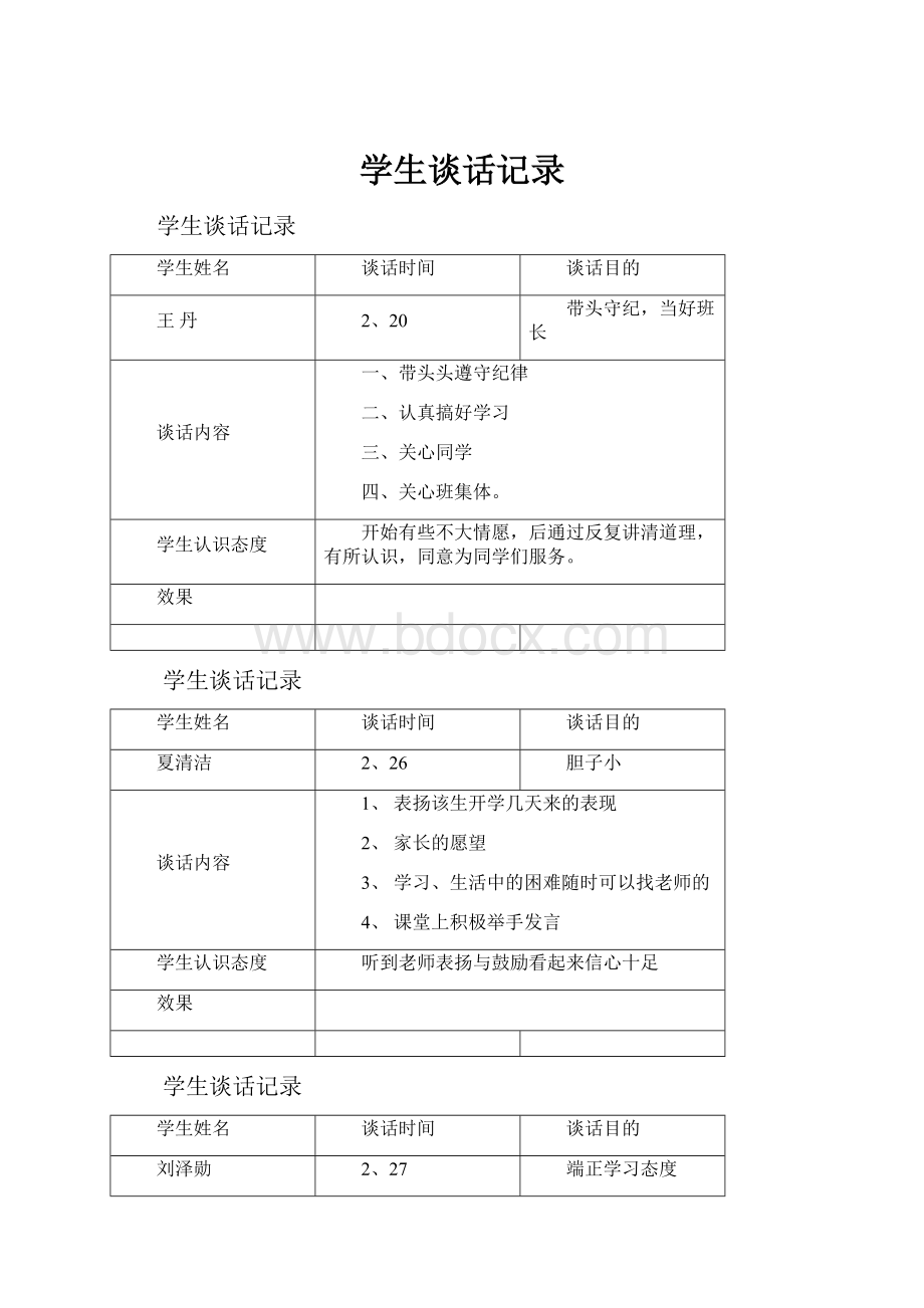 学生谈话记录Word下载.docx