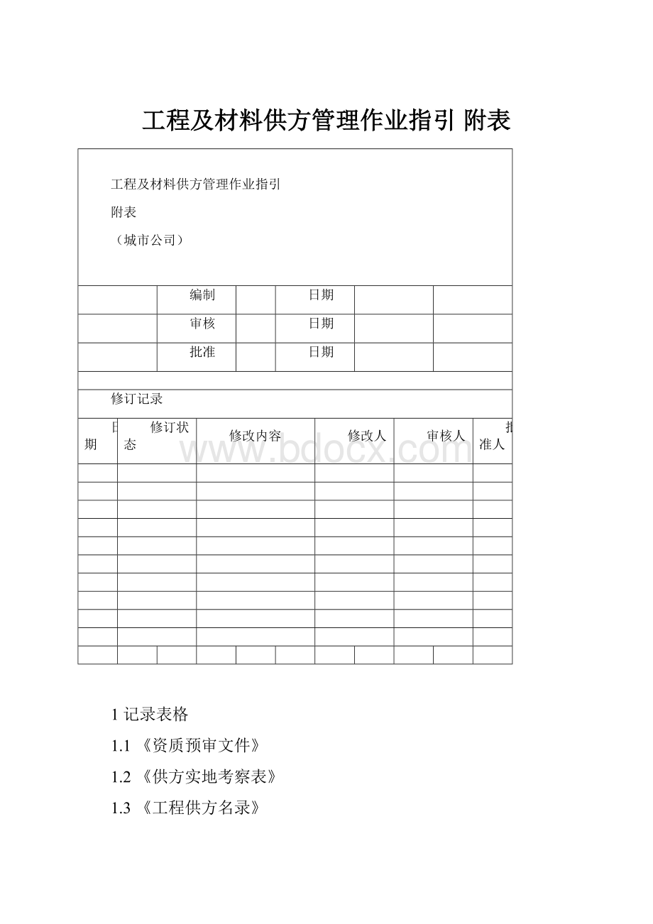 工程及材料供方管理作业指引 附表Word文档格式.docx