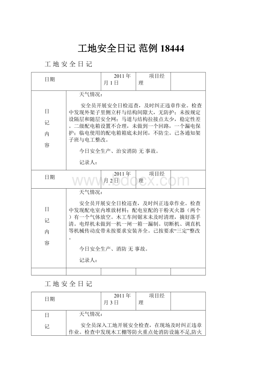 工地安全日记 范例18444.docx