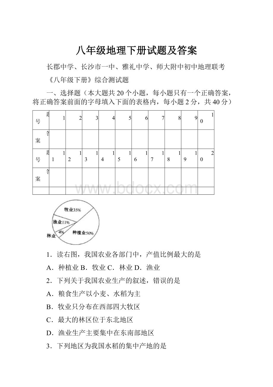 八年级地理下册试题及答案.docx_第1页