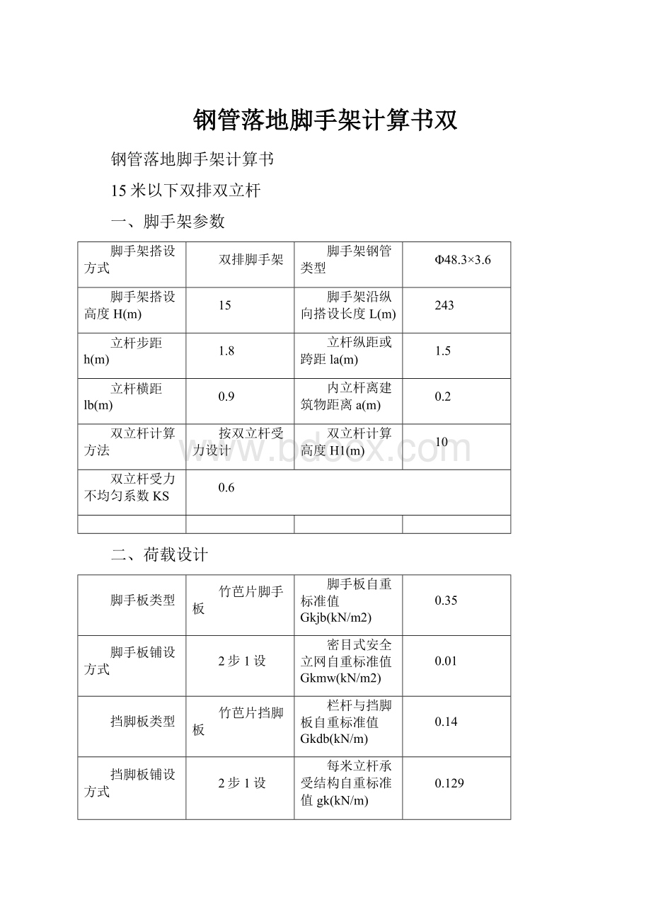 钢管落地脚手架计算书双Word文件下载.docx