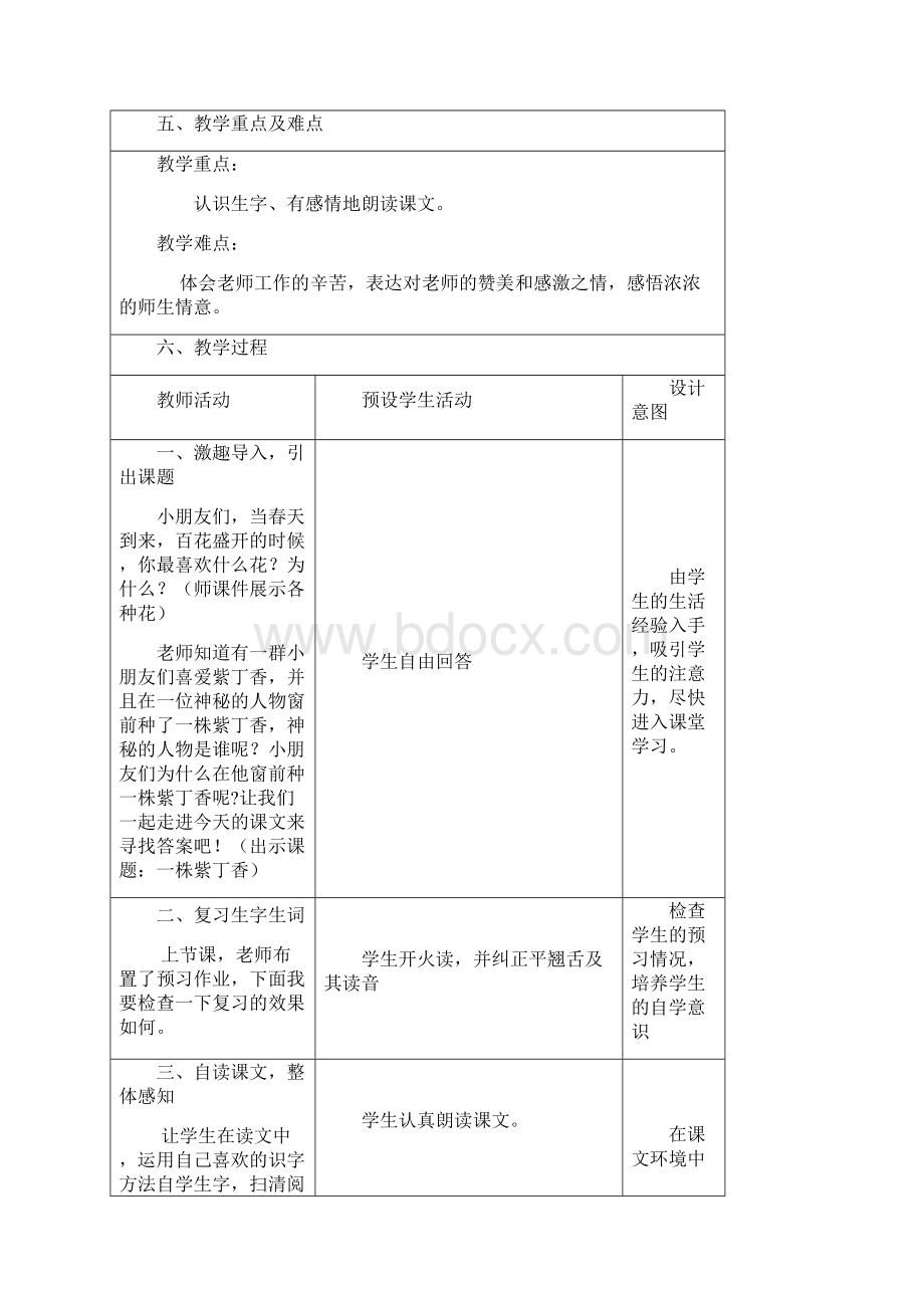 一株紫丁香 教学设计柏玲文档格式.docx_第2页