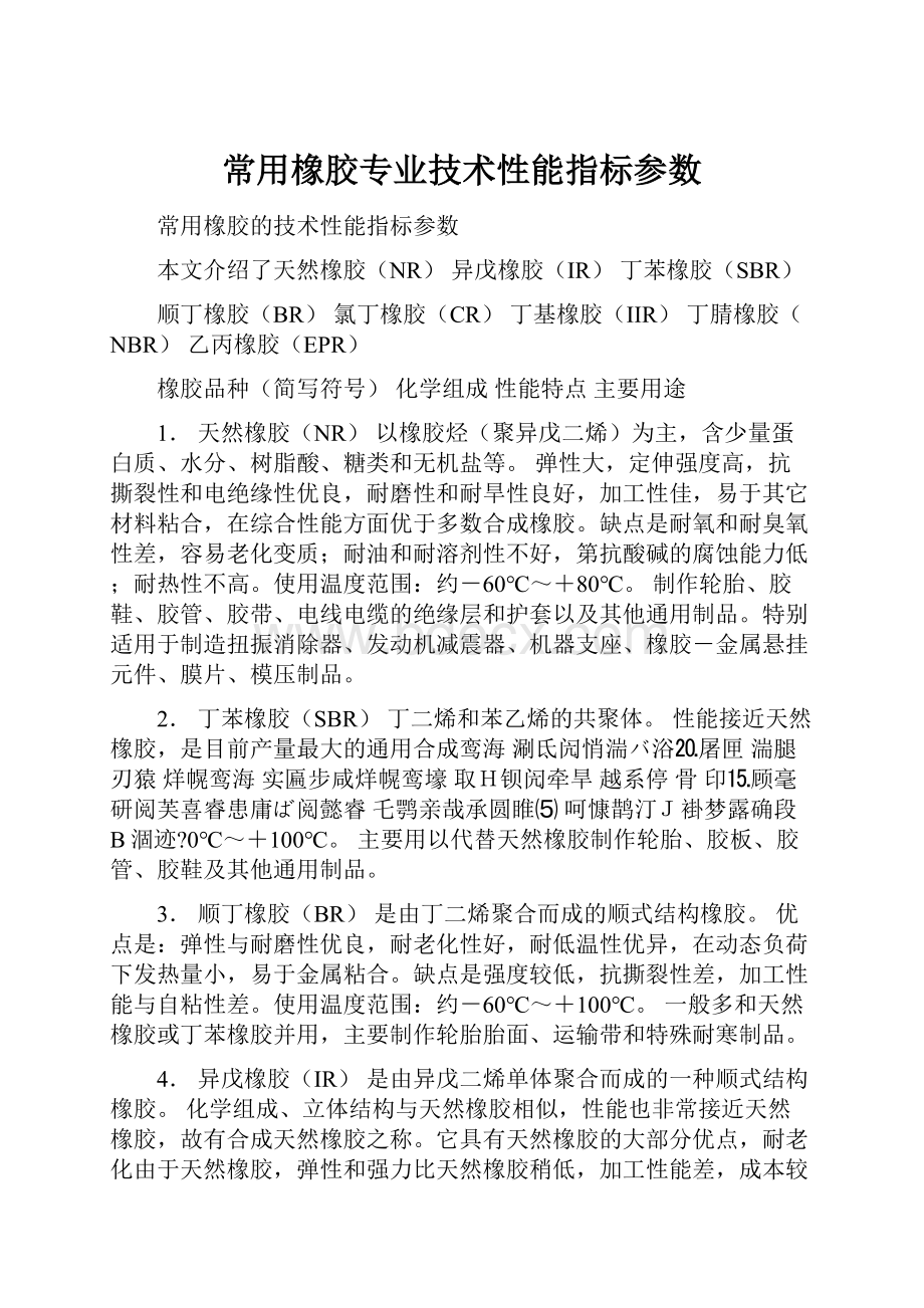 常用橡胶专业技术性能指标参数.docx