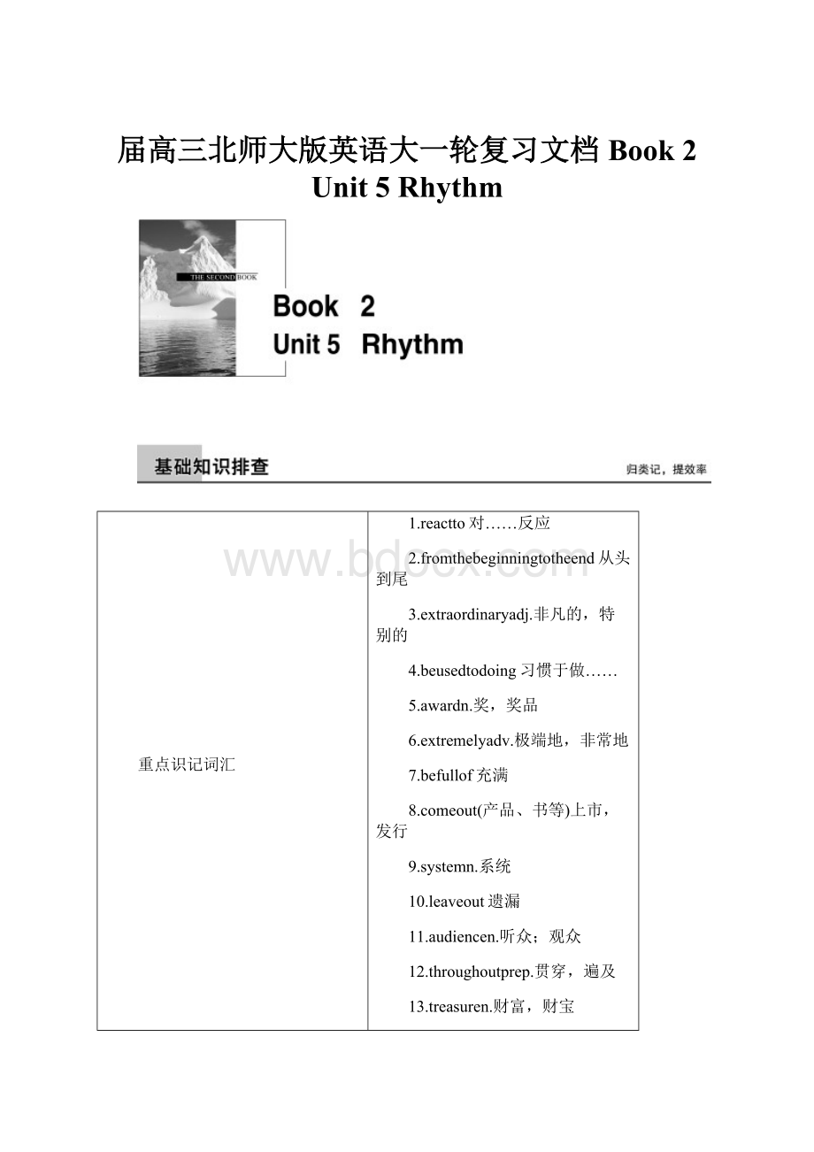 届高三北师大版英语大一轮复习文档Book 2 Unit 5 RhythmWord文档格式.docx