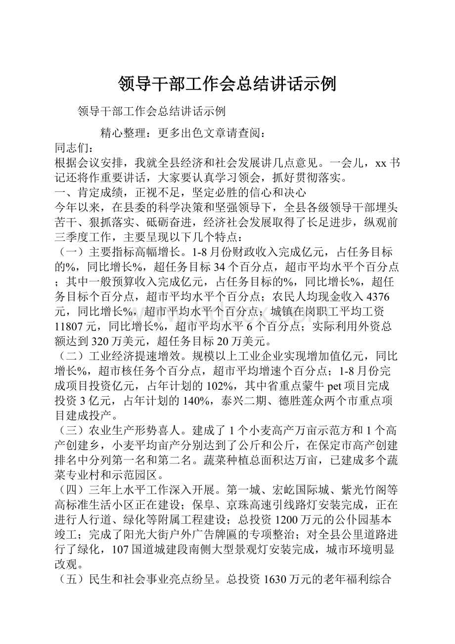 领导干部工作会总结讲话示例Word文件下载.docx_第1页