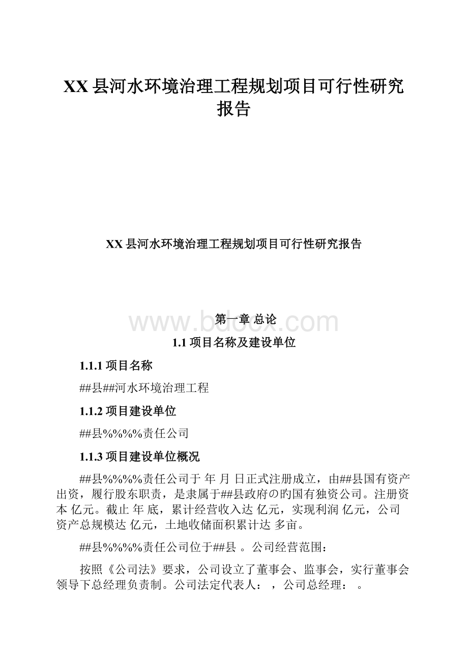 XX县河水环境治理工程规划项目可行性研究报告Word格式文档下载.docx